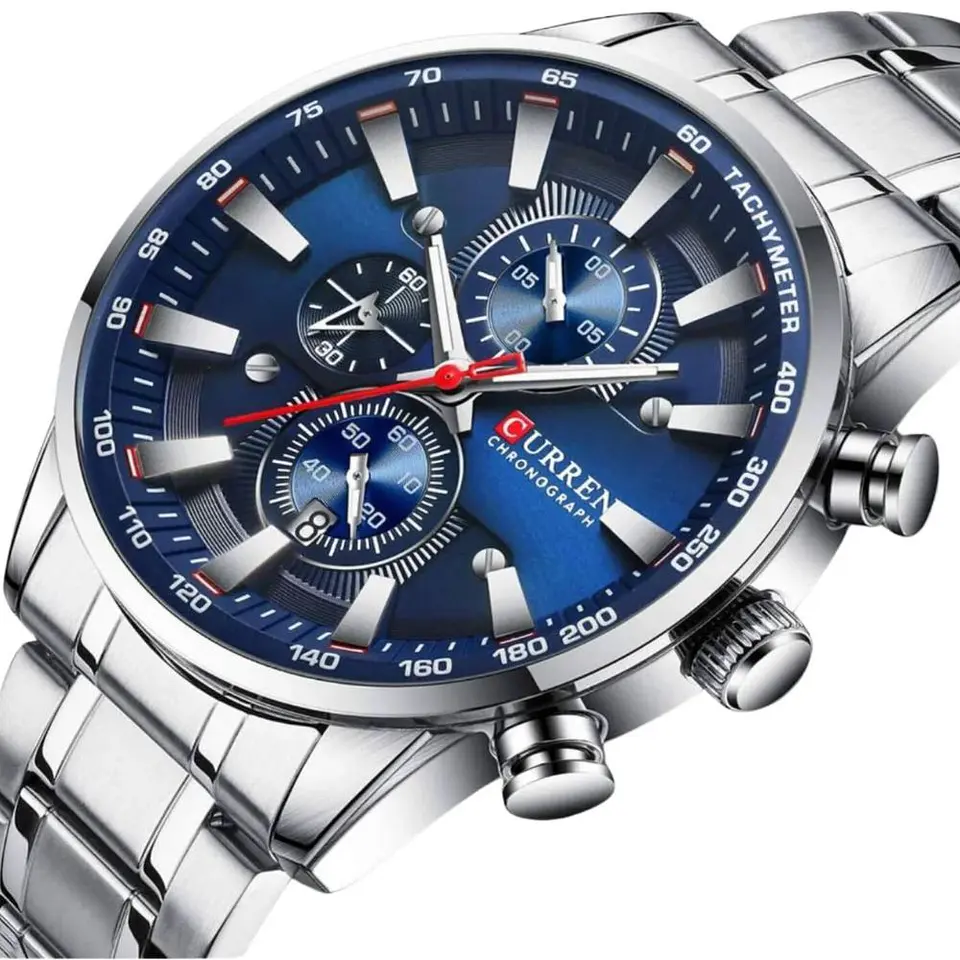 Reloj Analogo Curren KREC971903 para Hombre en Acero Color Plateado - Azul 4