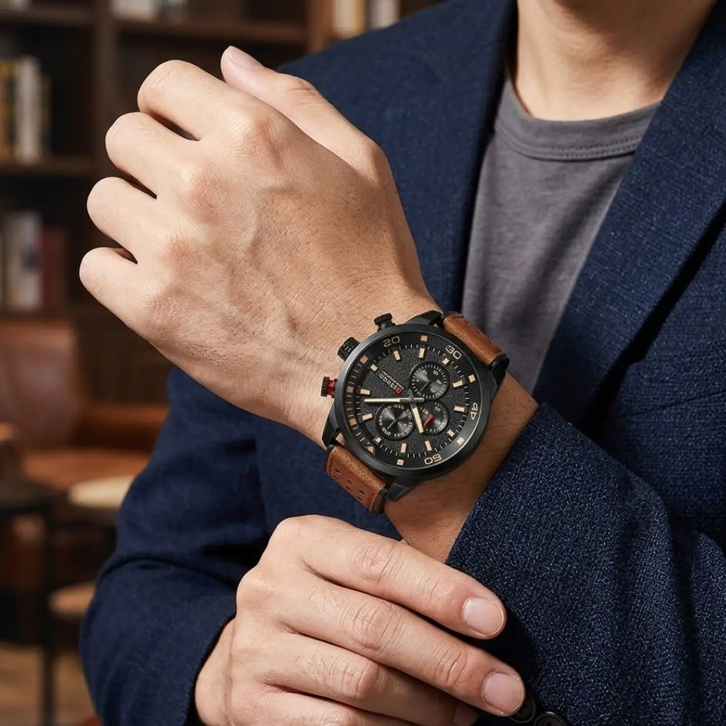 Reloj Analogo Curren KREB110128 para Hombre en Cuero Color Café - Negro 6