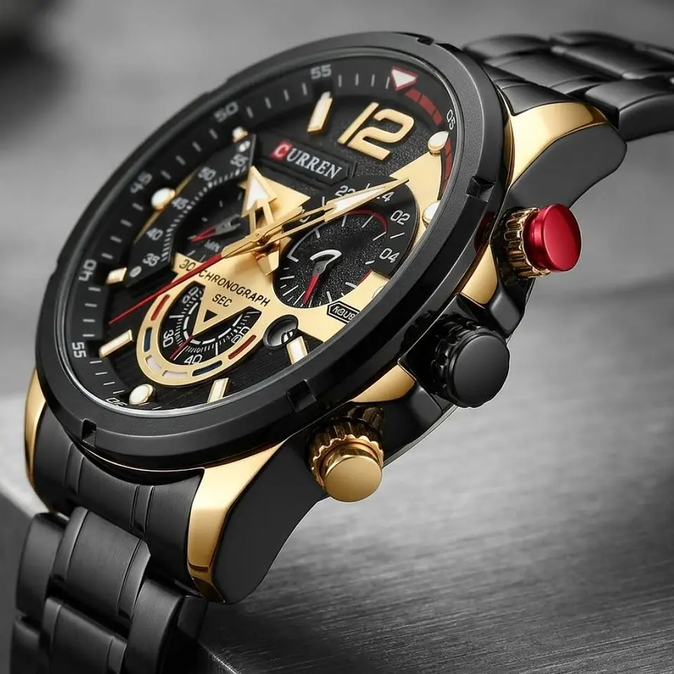 Reloj Analogo Curren KRED331801 para Hombre en Acero Color Negro - Dorado 4