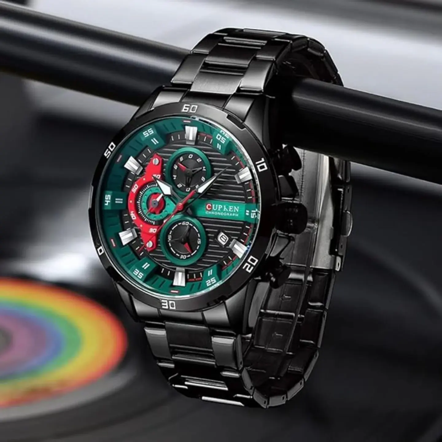 Reloj Analogo Curren KRED390107 para Hombre en Acero Color Negro - Verde 4