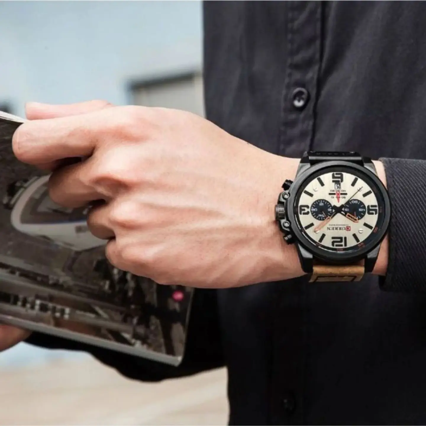 Reloj Analogo Curren KREC160123 para Hombre en Cuero Color Negro - Marron 6