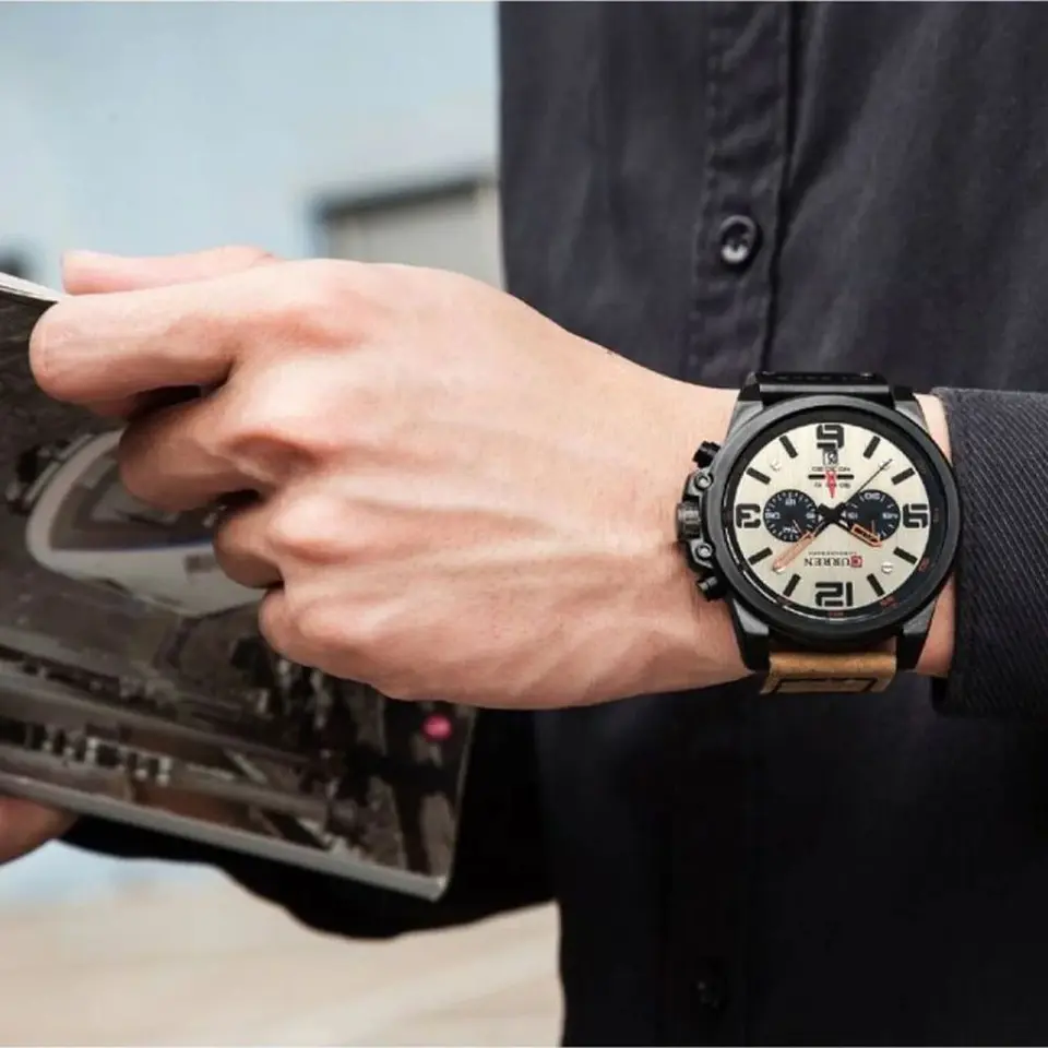 Reloj Analogo Curren KREC160123 para Hombre en Cuero Color Negro - Marron 6