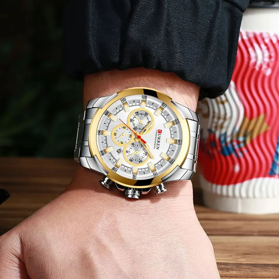 Reloj Analogo Curren KREC941902 para Hombre en Acero Color Plateado - Dorado 6