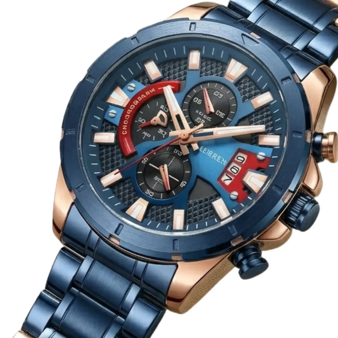Reloj Analogo Curren KRED42003 para Hombre en Acero Color Azul - Dorado 4