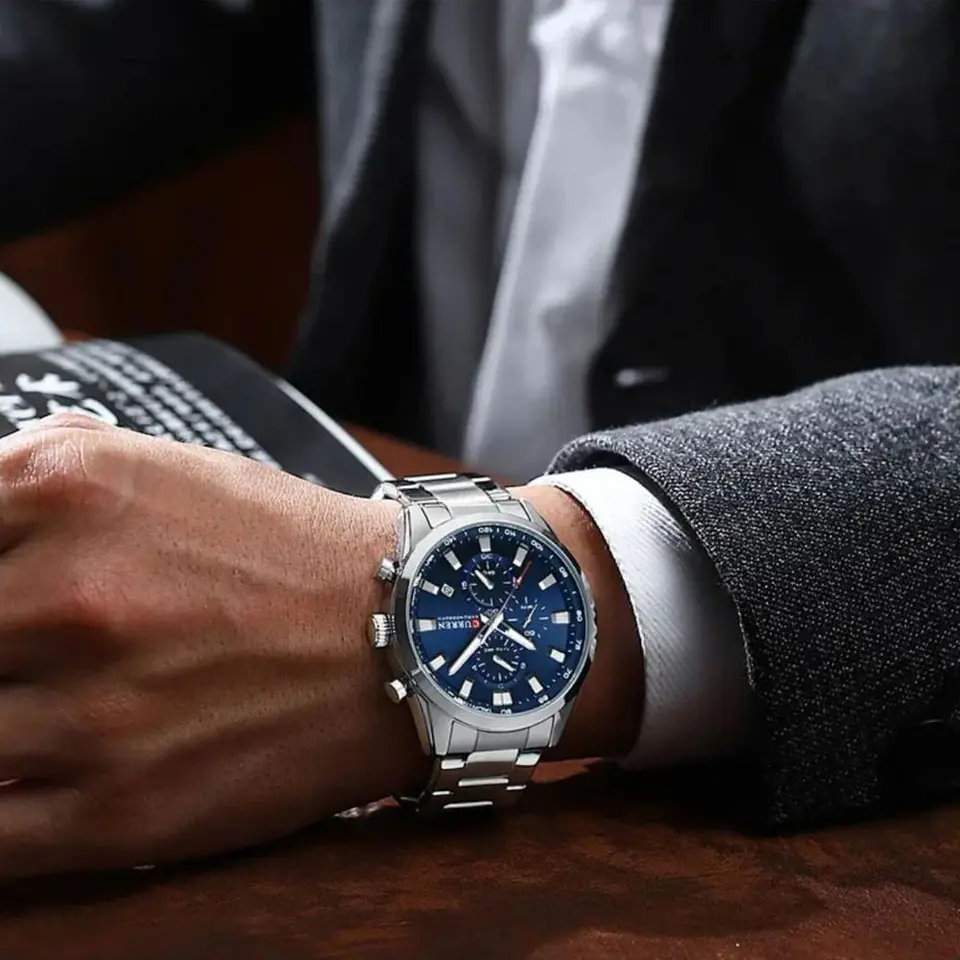 Reloj Analogo Curren KREC971903 para Hombre en Acero Color Plateado - Azul 6