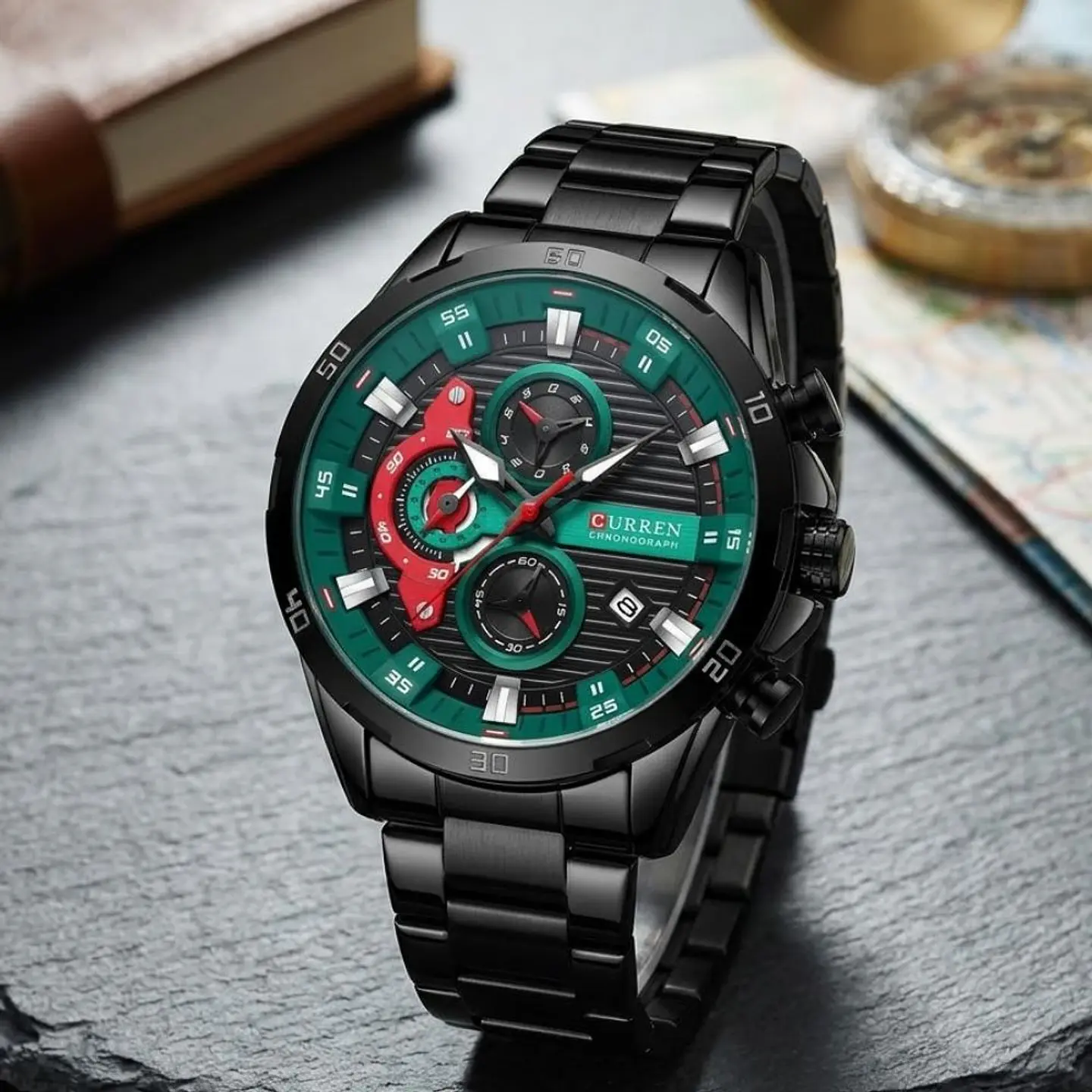 Reloj Analogo Curren KRED390107 para Hombre en Acero Color Negro - Verde 5