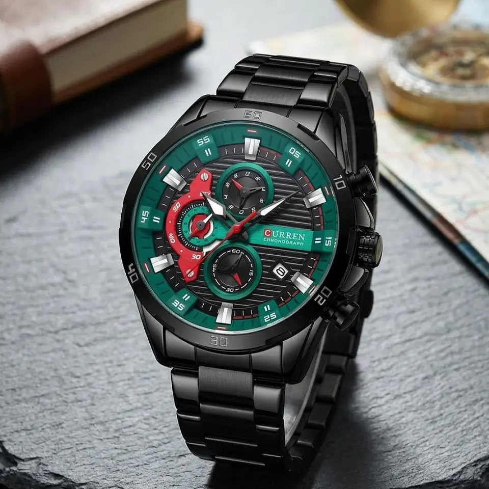 Reloj Analogo Curren KRED390107 para Hombre en Acero Color Negro - Verde 5
