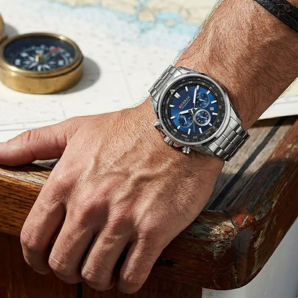Reloj Analogo Curren KRED311903 para Hombre en Acero Color Plateado - Azul 6