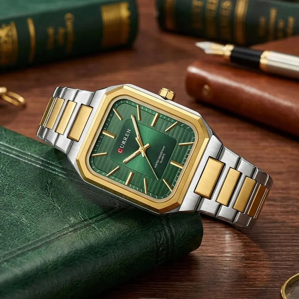 Reloj Analogo Curren KREE0401 para Hombre en Acero Color Dorado - Verde 5