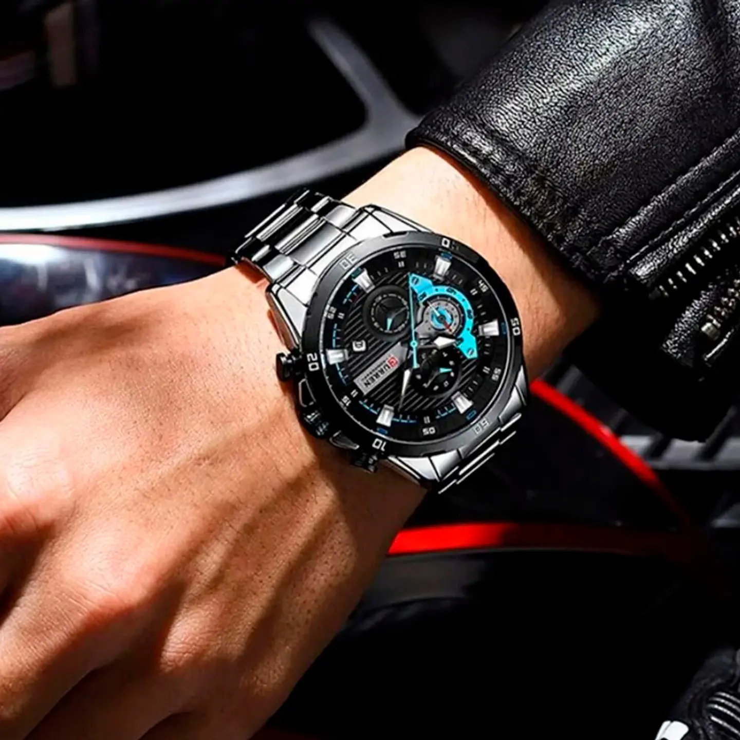 Reloj Analogo Curren KRED391901 para Hombre en Acero Color Plateado - Negro 6