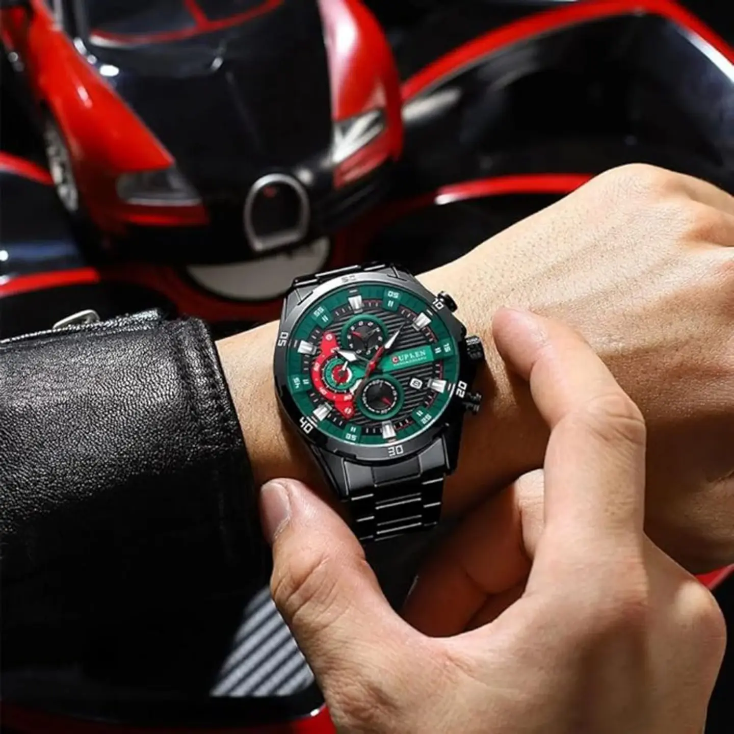Reloj Analogo Curren KRED390107 para Hombre en Acero Color Negro - Verde 6