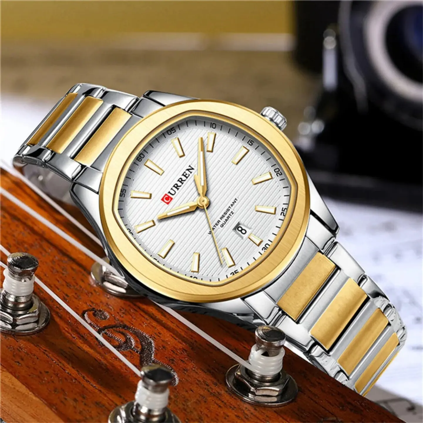 Reloj Analogo Curren KREE4103 para Hombre en Acero Color Dorado - Blanco 5