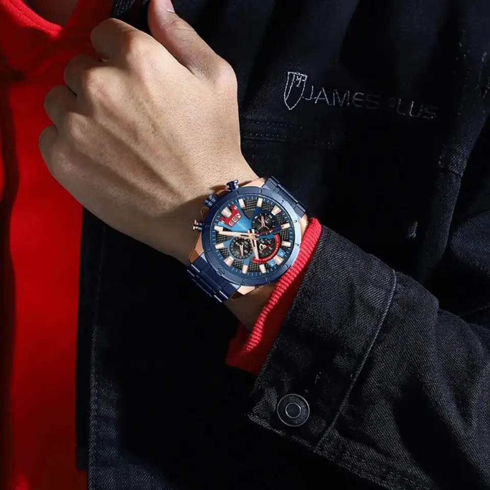 Reloj Analogo Curren KRED42003 para Hombre en Acero Color Azul - Dorado 6