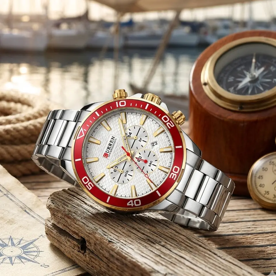 Reloj Analogo Curren KREC081904 para Hombre en Acero Color Plateado - Rojo 5