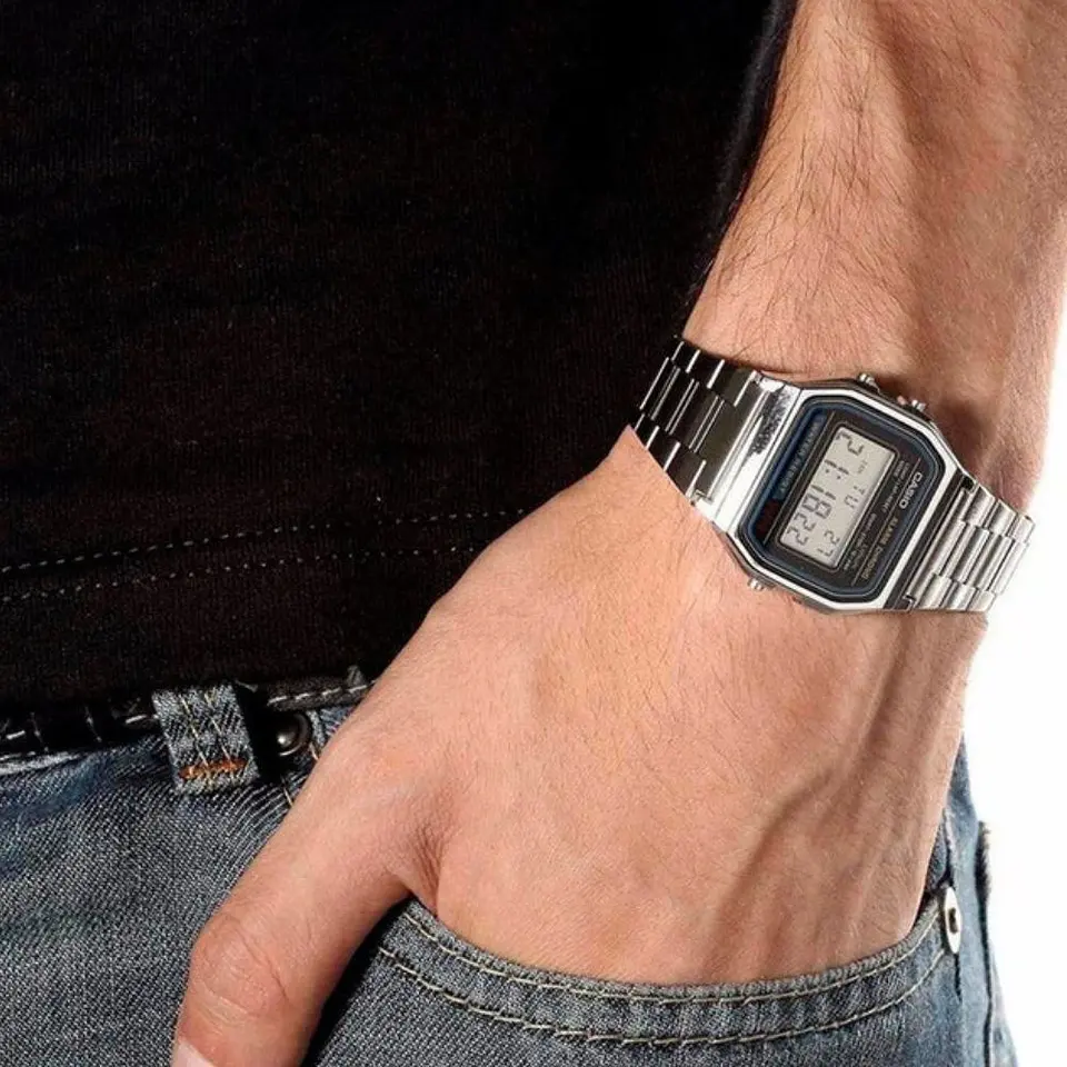 Reloj Digital Casio A_158WA_1 Para Hombre en Acero Color Plateado y Negro 6
