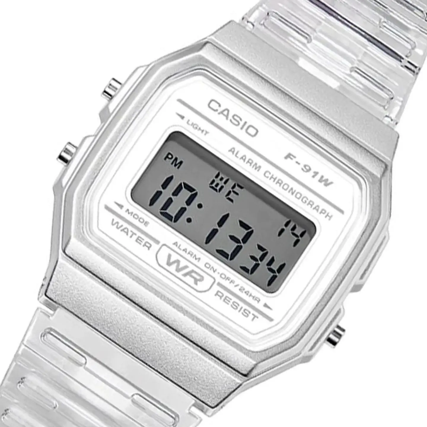 Reloj Digital Casio F91WS-7DF Para Mujer en Acero Color Transparente 4