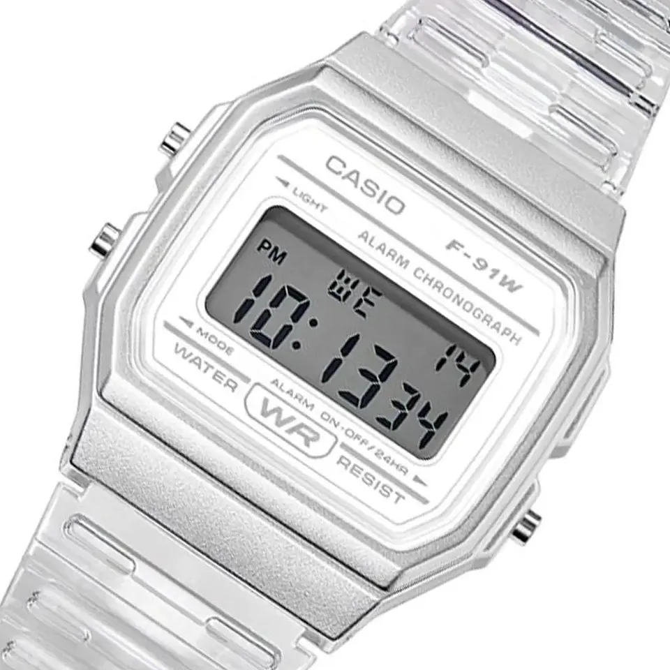 Reloj Digital Casio F91WS-7DF Para Mujer en Acero Color Transparente 4