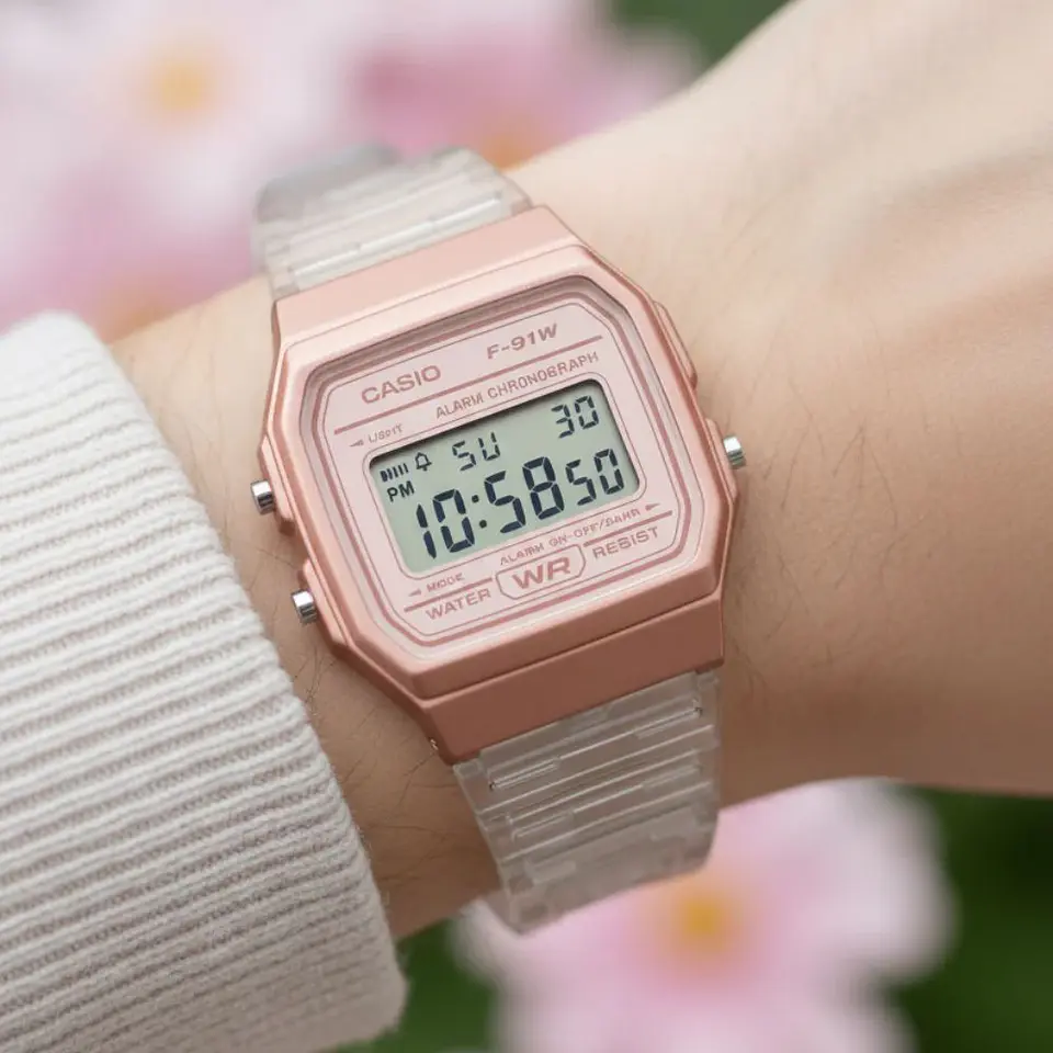 Reloj Digital Casio F-91WS-7A3DF Para Mujer en Acero Color Blanco 6
