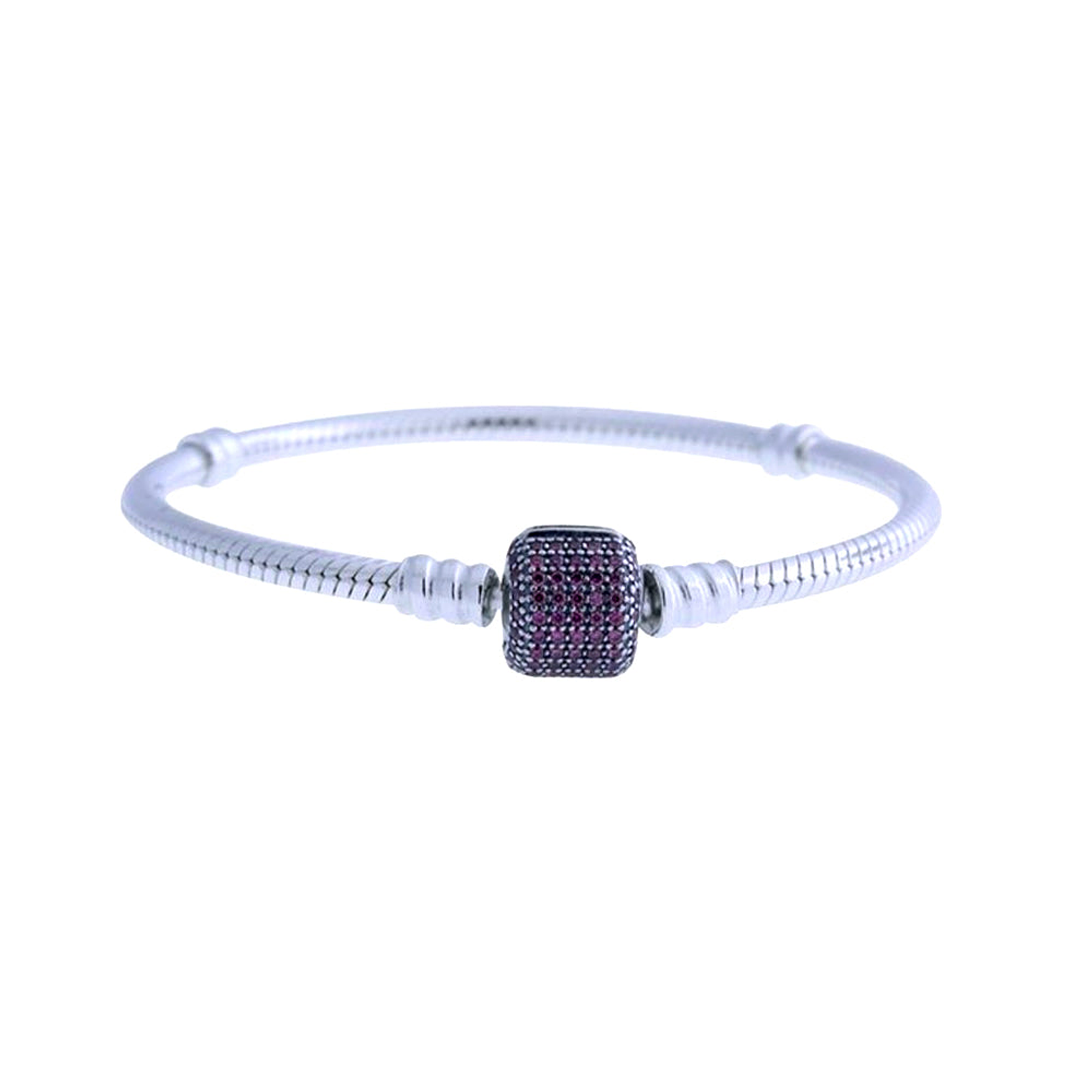 Pulsera Brazalete Pandora Cierre con Detalles en Circonitas Moradas 590723CFP Plata 925 Talla 18cm 2