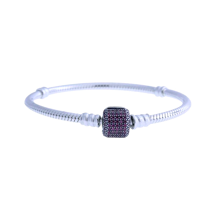Pulsera Brazalete Pandora Cierre con Detalles en Circonitas Moradas 590723CFP Plata 925 Talla 18cm 2