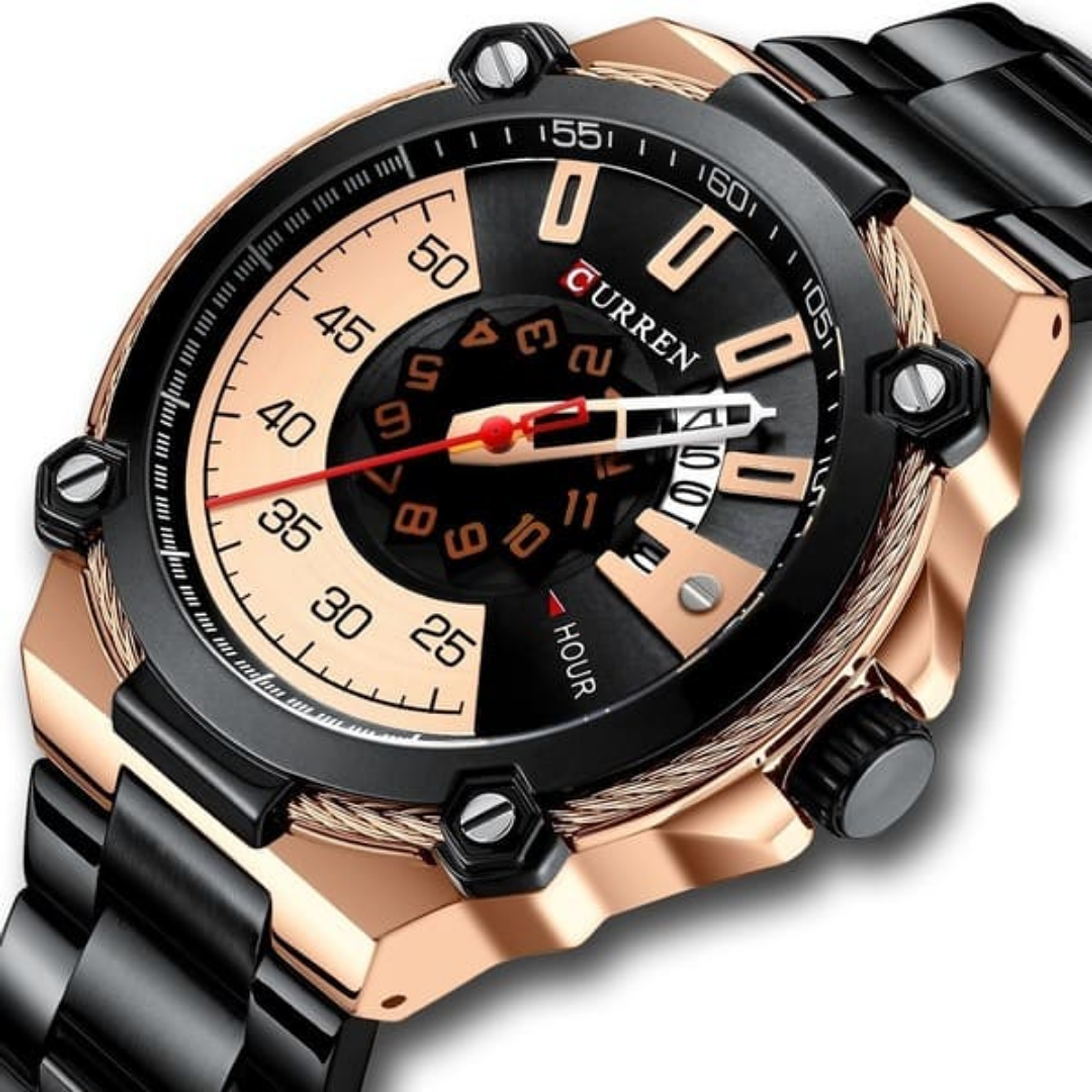 Reloj Análogo Curren Original KREc902001 para Hombre Acero Color Negro y Bronce 2
