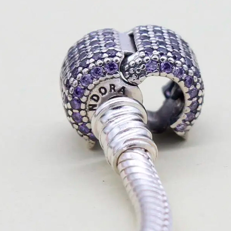 Pulsera Brazalete Pandora Cierre con Detalles en Circonitas Moradas 590723CFP Plata 925 Talla 18cm 4