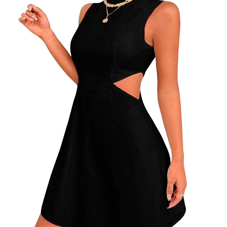 Vestido sin mangas Shein Ezwear Color Negro con abertura lateral Talla S 3