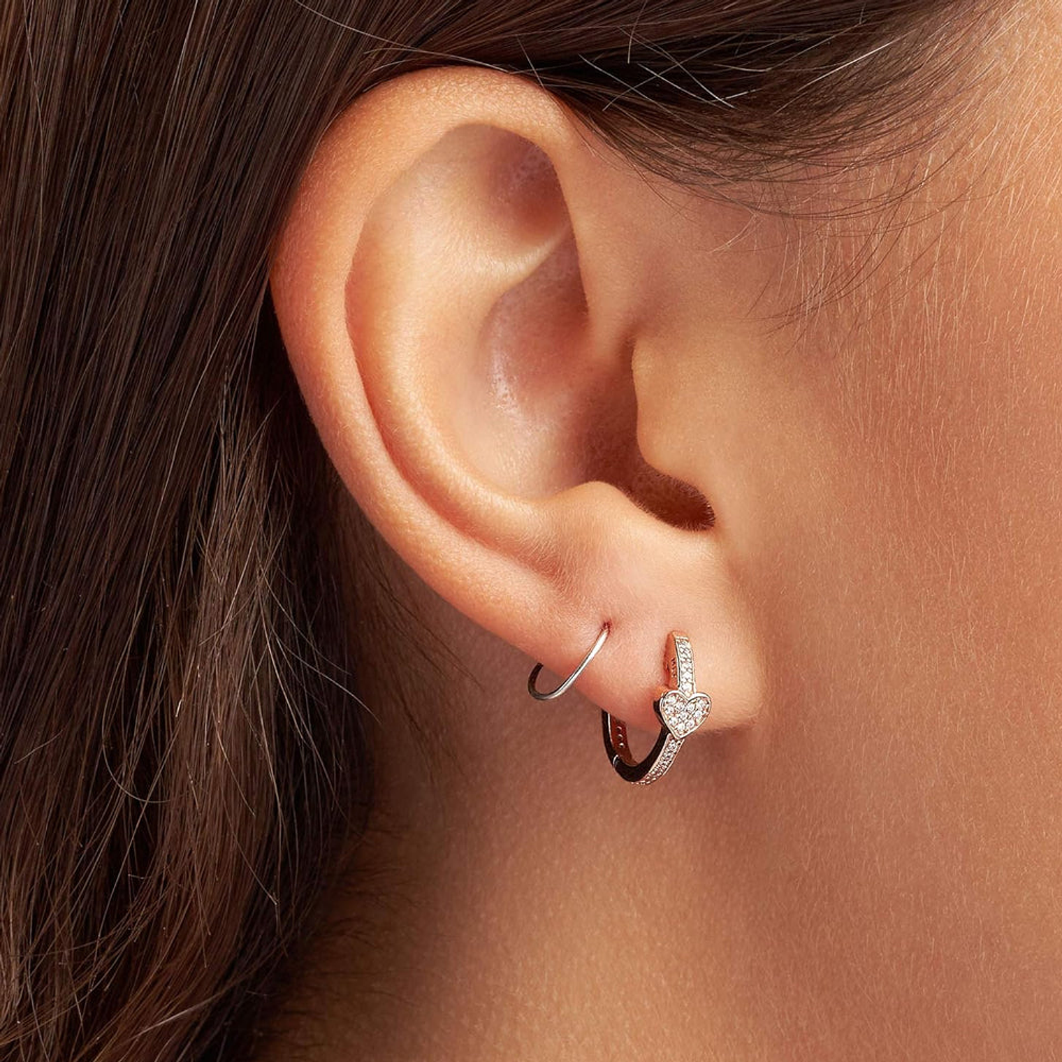 Aretes Pendientes Pandora Aro Pavé Corazón Seductor 287290CZ Oro Rosa 14k 5