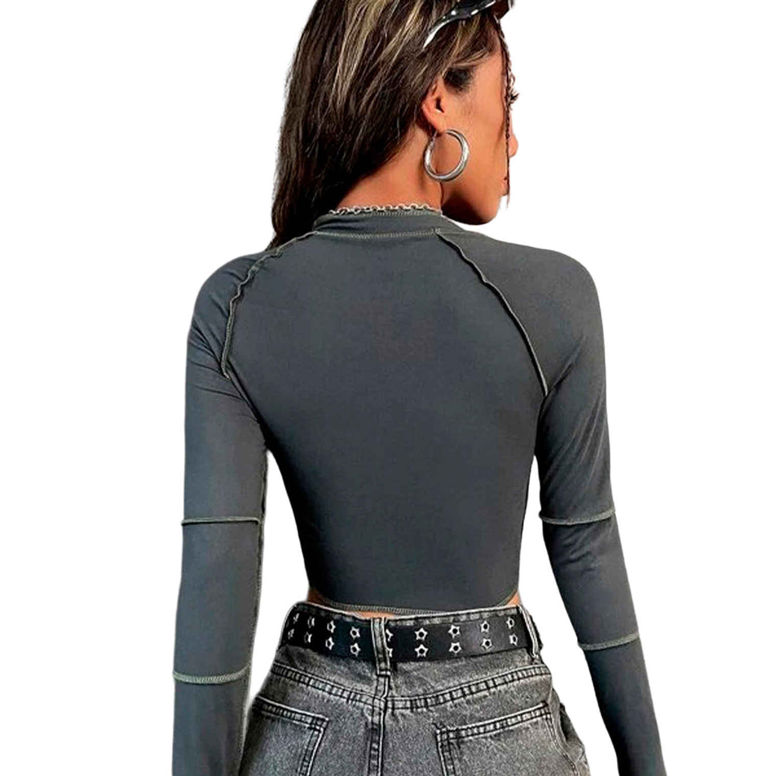 Camisera Corta Shein Coolane con Puntada de Manga Raglan Color Gris Oscuro Talla M 4