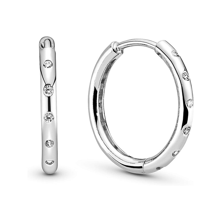 Aretes Pendientes Pandora Argollas Plateadas y Detalles Circonicas 296244CZ Plata 925 1