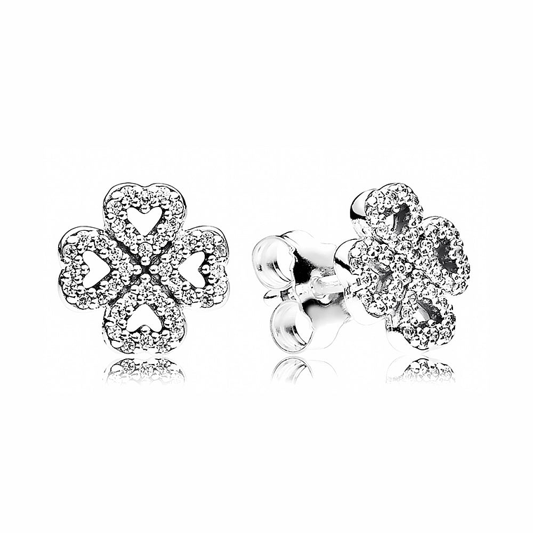 Aretes Pendientes Pandora Tipo Topo Flor de Corazon de Circonitas 290626CZ Plata 925 1