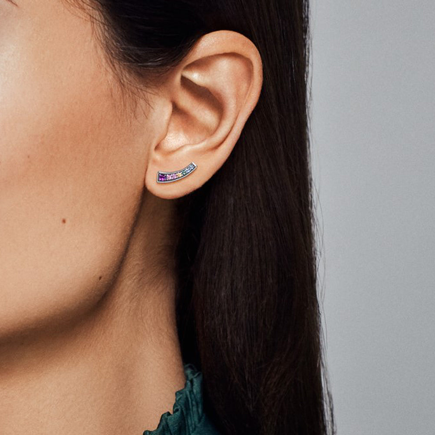 Aretes Pendientes Pandora de Dije Arcos Multicolor 297077NRPMX Plata 925 5