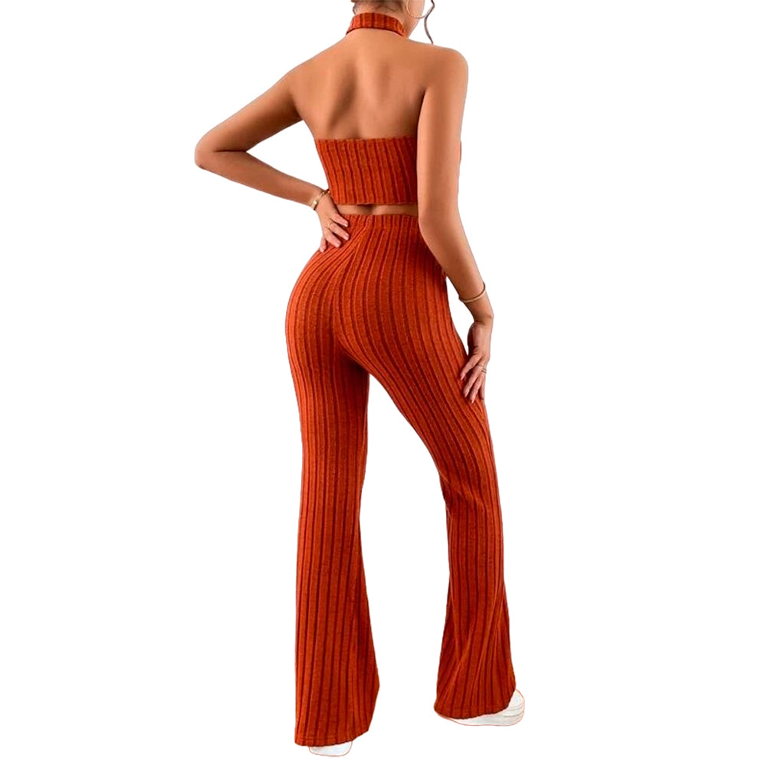 Pantalones Acampanados Y Top Halter Shein Essence Color Naranja Talla S 2
