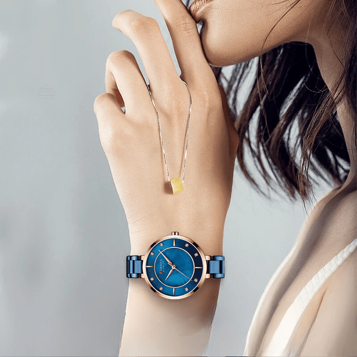 Reloj Análogo Curren Original KREc6103 para Mujer Acero Azul y Dorado 3