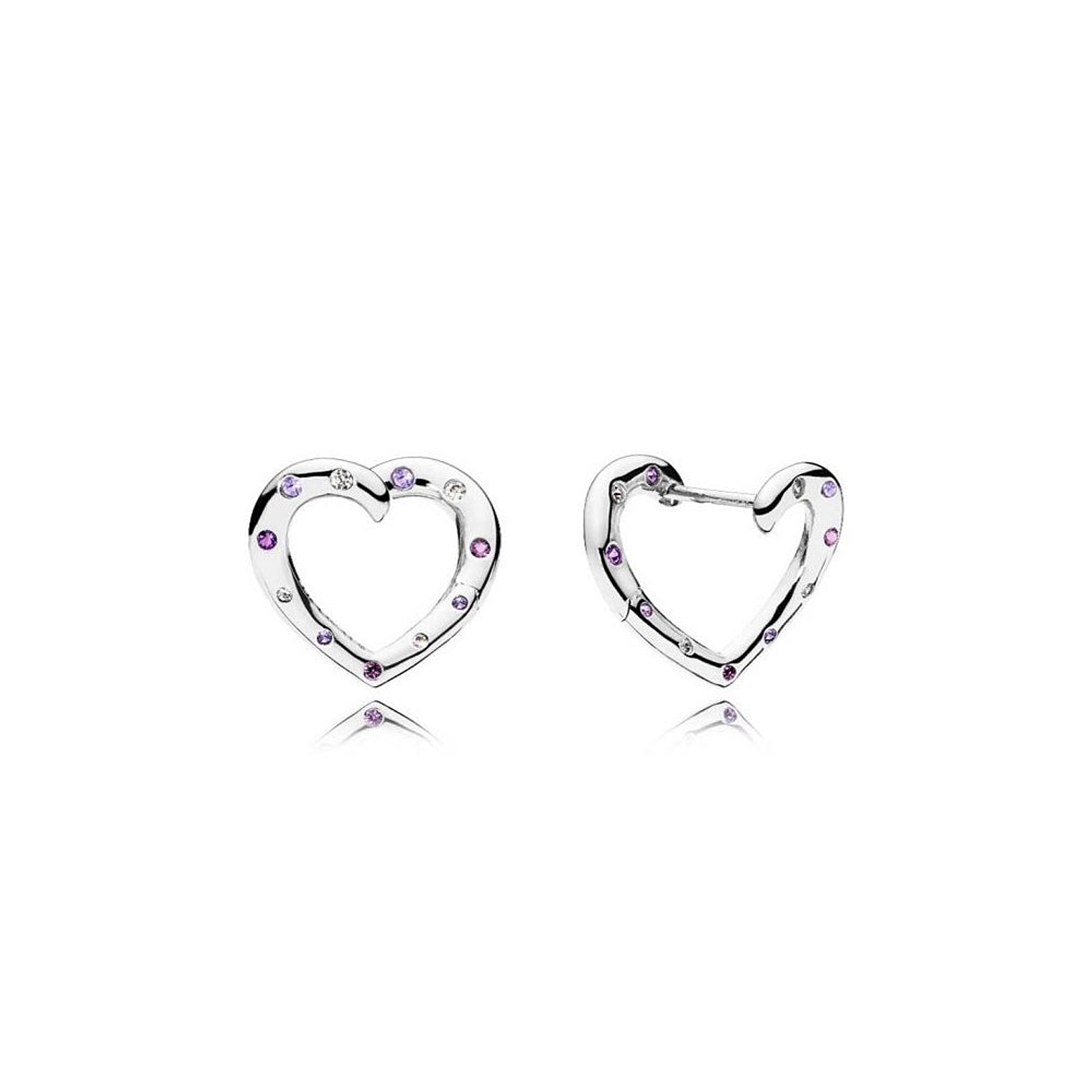 Aretes Pendientes Pandora Aro de Corazones Plateado Brillantes 297231NRPMX Plata 925 1