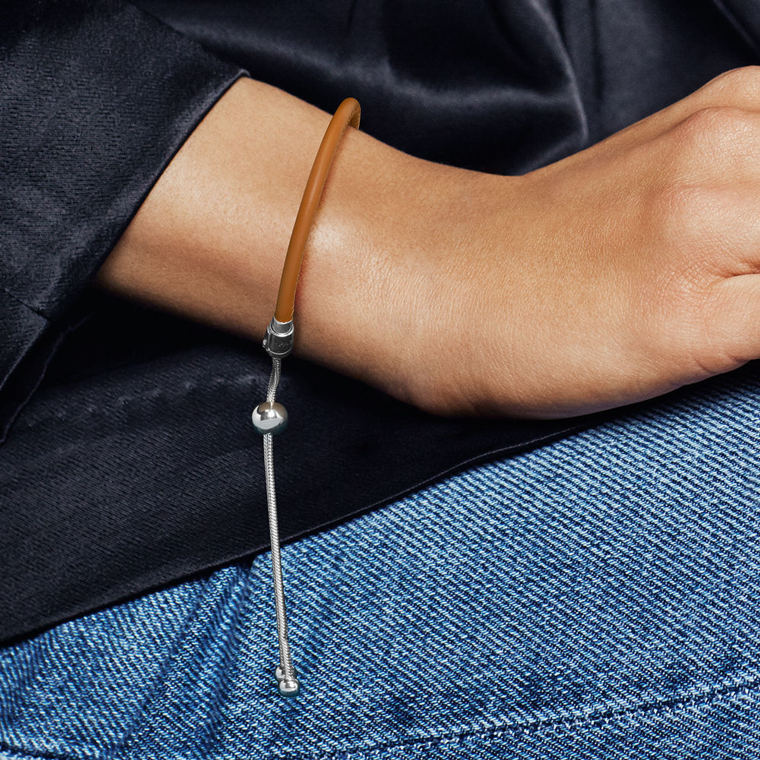 Pulsera Brazalete Pandora en Cuero Marron y Cierre Ajustable Plateado 597225CGT Plata 925 Talla 18cm 5