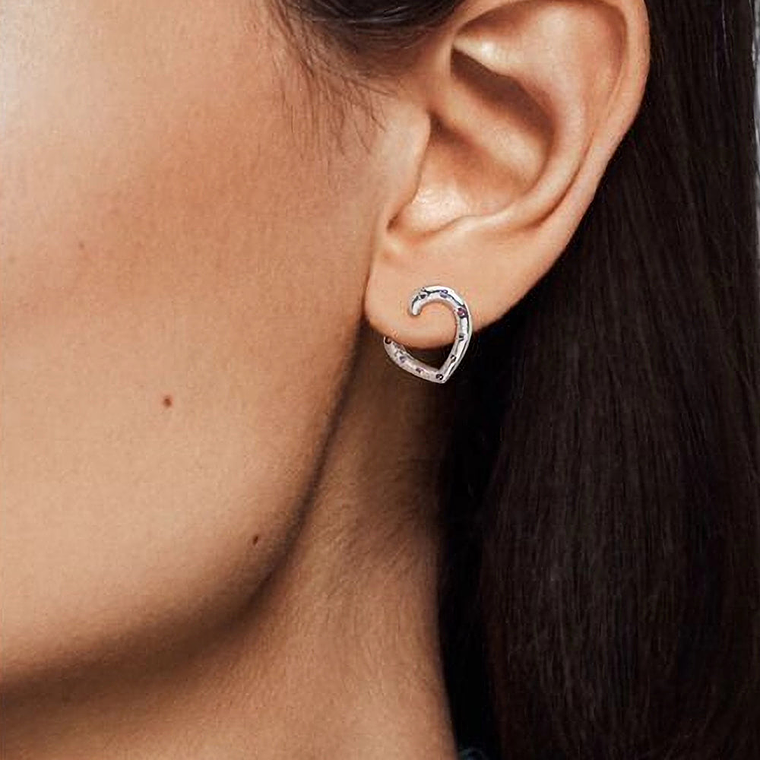 Aretes Pendientes Pandora Aro de Corazones Plateado Brillantes 297231NRPMX Plata 925 5