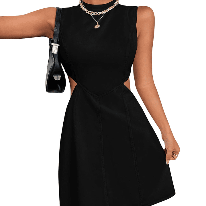 Vestido sin mangas Shein Ezwear Color Negro con abertura lateral Talla M 1