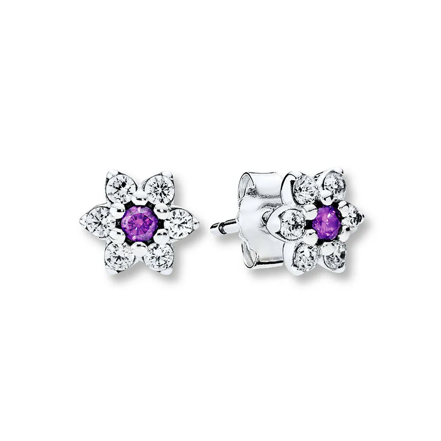 Aretes Pendientes Pandora Flor Elegante con Circonicas Moradas 290690ACZ Plata 925 1