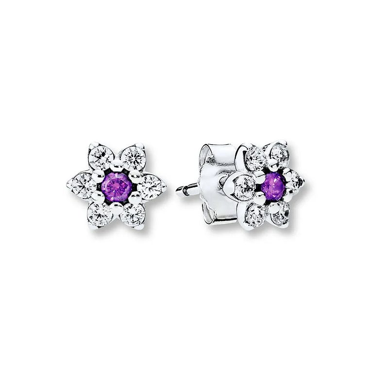 Aretes Pendientes Pandora Flor Elegante con Circonicas Moradas 290690ACZ Plata 925 1