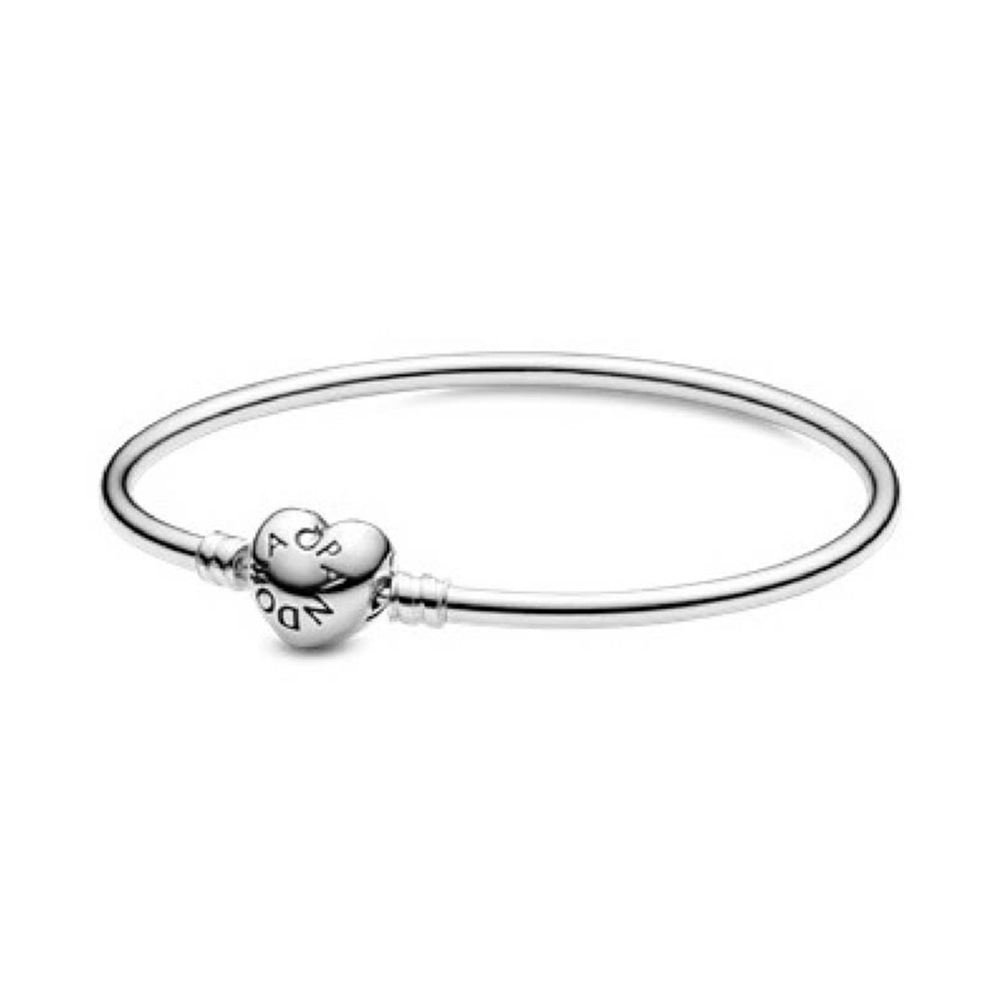 Pulsera Brazalete Liso Pandora Cierre de Corazon Plateado logo Pandora 586268 Plata 925 Talla 18cm 1