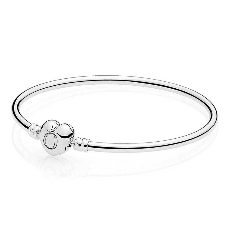 Pulsera Brazalete Liso Pandora Cierre de Corazon Plateado logo Pandora 586268 Plata 925 Talla 18cm 2