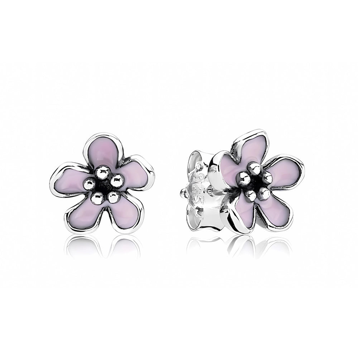 Aretes Pendientes Pandora Tipo Topo Flor de Piedra Rosa 290537EN40 Plata 925 1