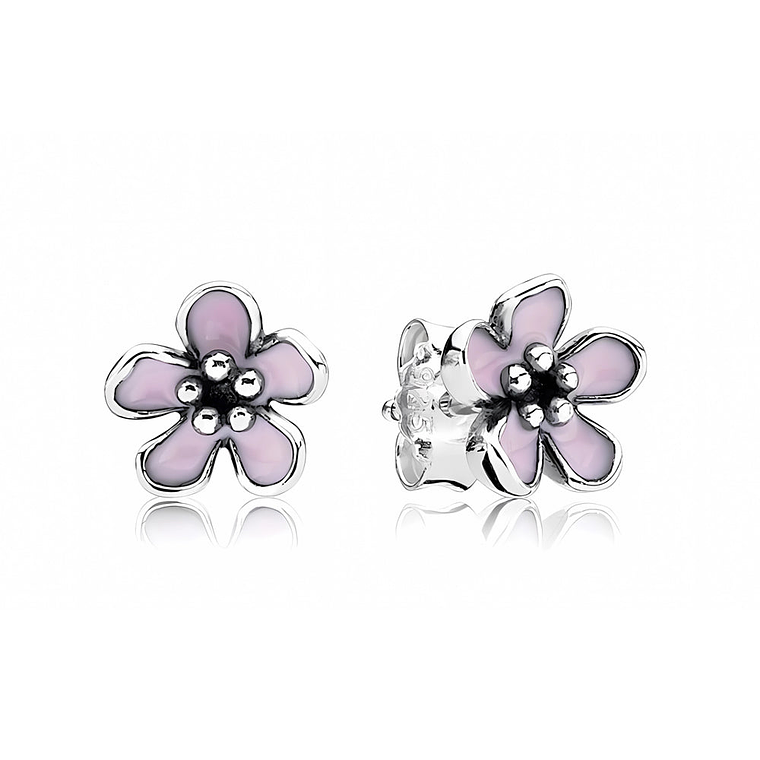 Aretes Pendientes Pandora Tipo Topo Flor de Piedra Rosa 290537EN40 Plata 925 1