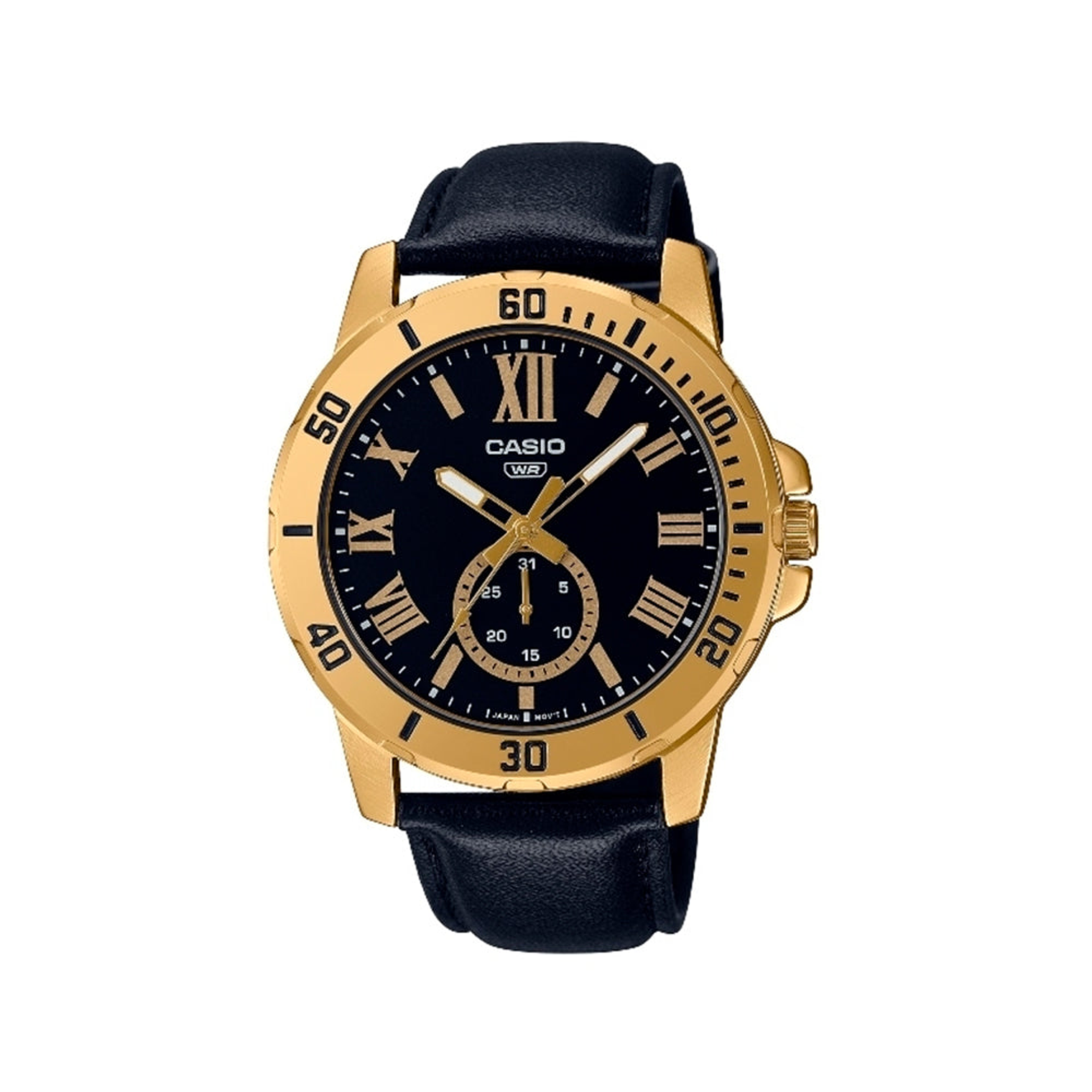 Reloj Analogo Casio Original MTP-VD200GL-1B en Acero Dorado con Correa y Fondo Azul Oscuro 1