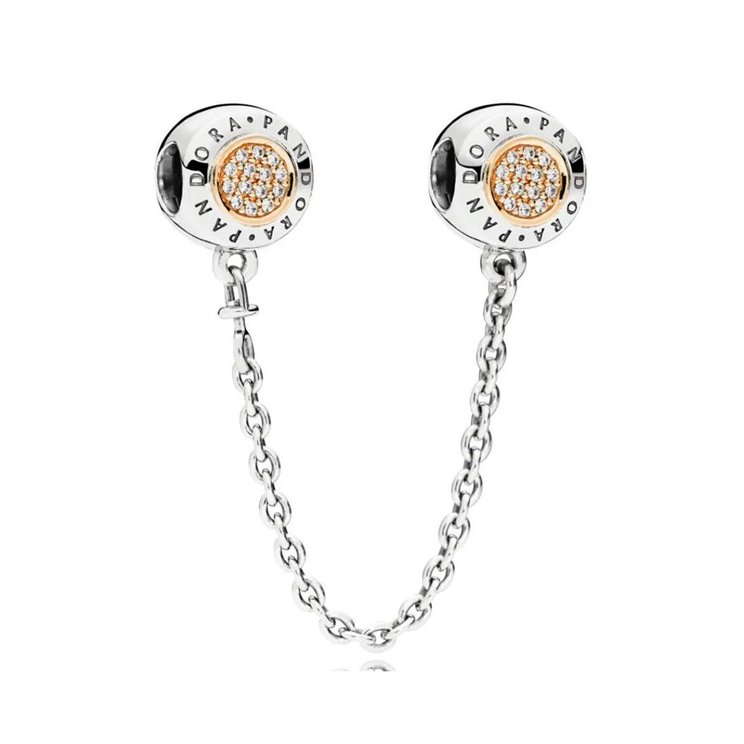 Cadena de Seguridad Pandora con Logo Pandora y Circonica Cubica 796269CZ-05 en Oro y Plata 925 1