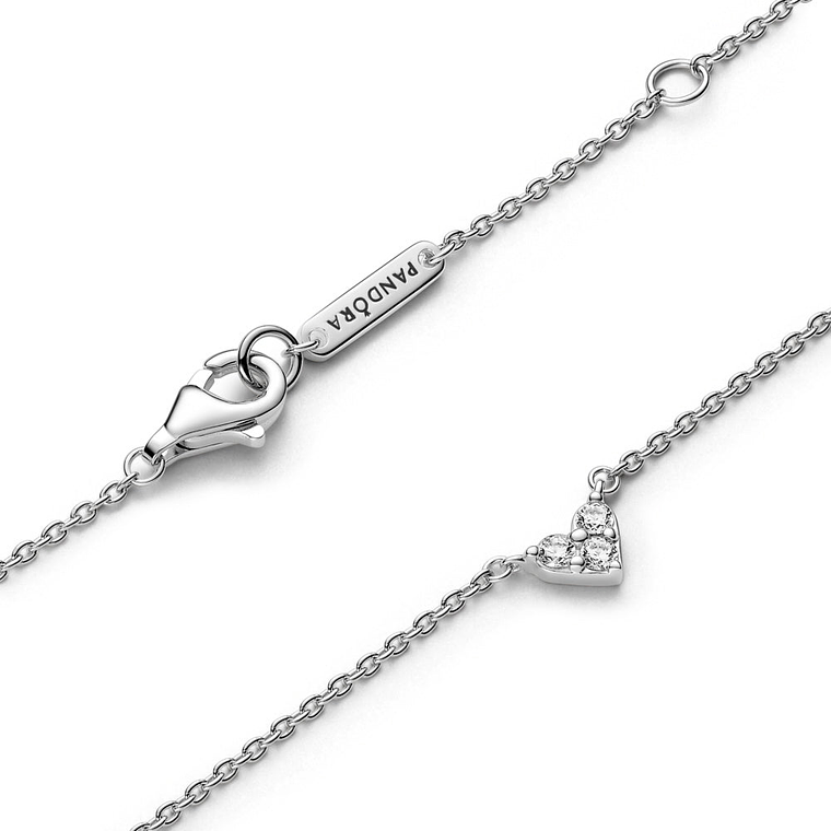 Collar de Cadena Pandora Collier Triple Piedra y Forma de Corazón 393014C01 Plata 925 Talla 45cm 3