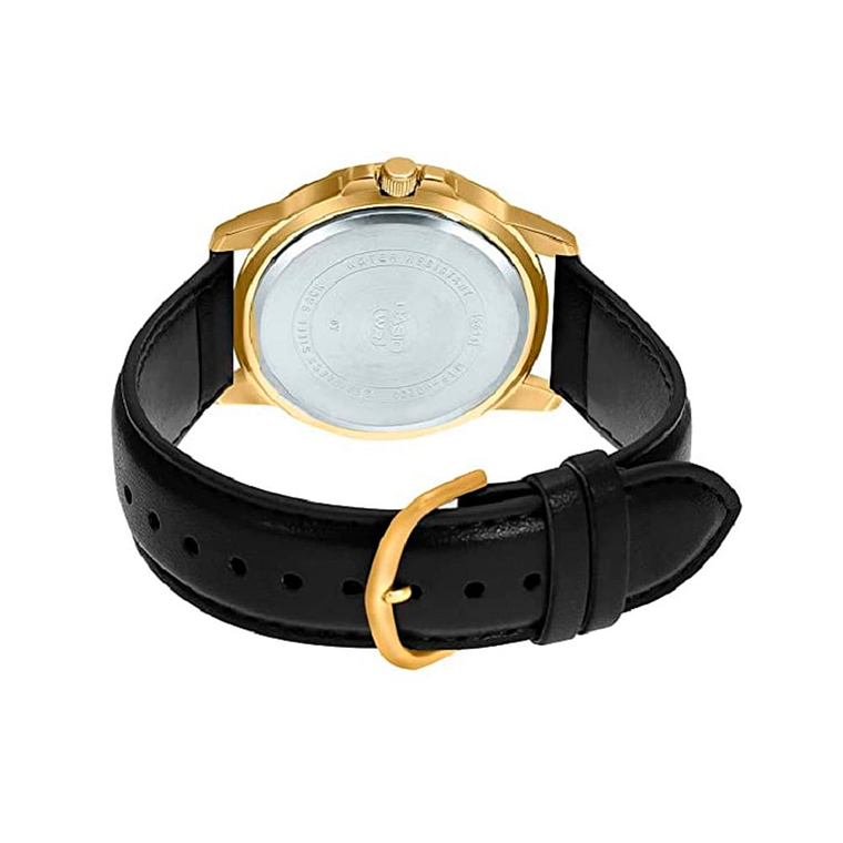 Reloj Analogo Casio Original MTP-VD200GL-1B en Acero Dorado con Correa y Fondo Azul Oscuro 3