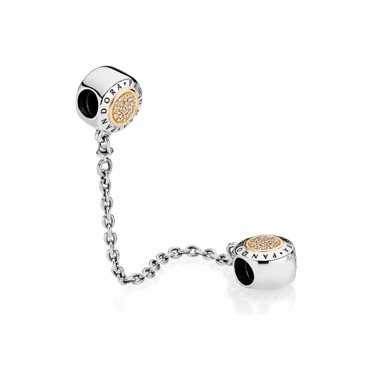 Cadena de Seguridad Pandora con Logo Pandora y Circonica Cubica 796269CZ-05 en Oro y Plata 925 2