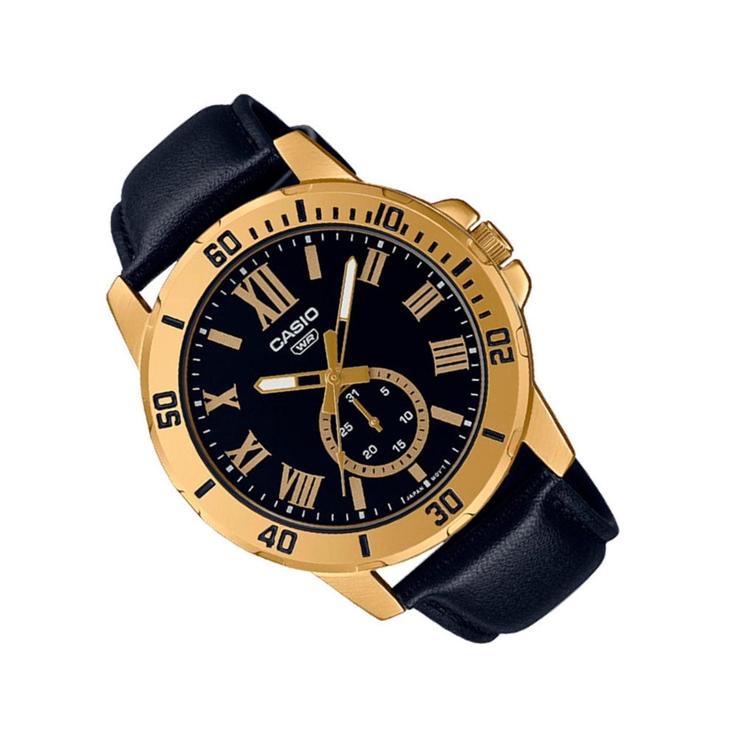 Reloj Analogo Casio Original MTP-VD200GL-1B en Acero Dorado con Correa y Fondo Azul Oscuro 4